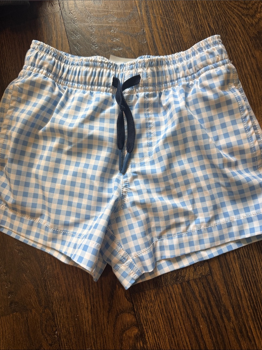 Southern Tide Light Blue and White Gingham Swim Trunks